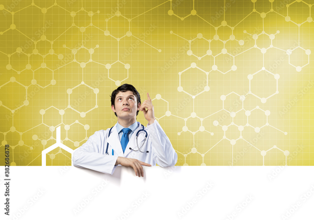 Doctor with banner Doctor with banner