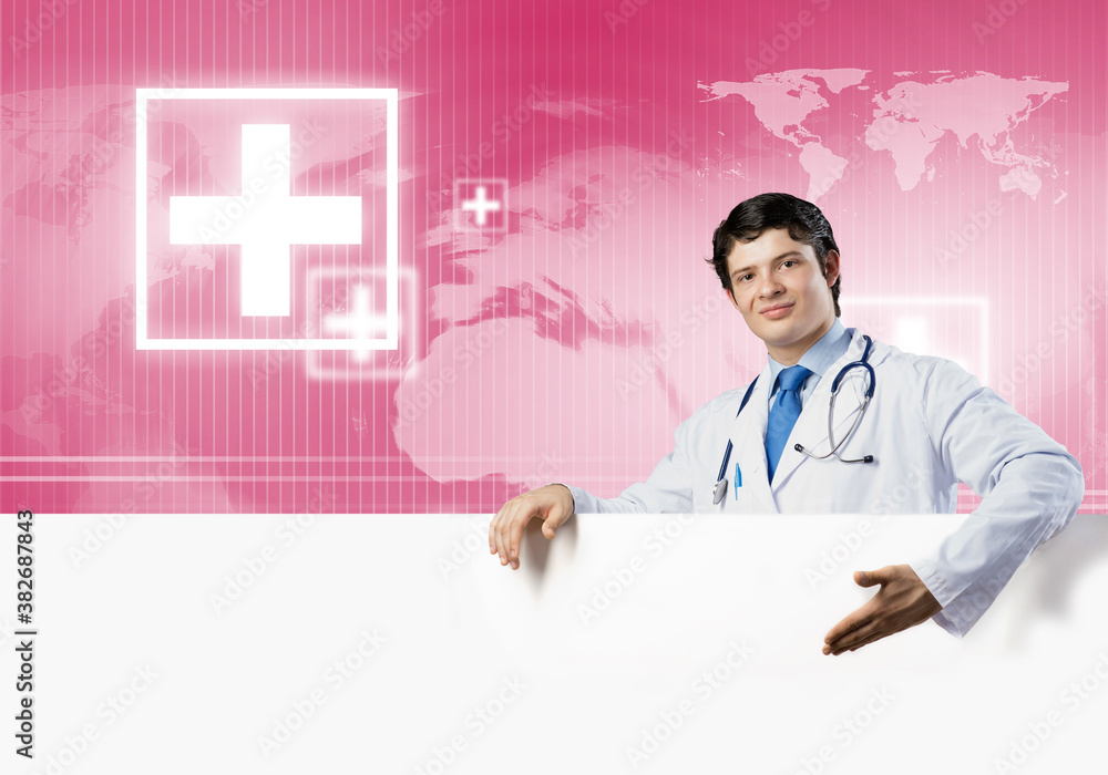 Doctor with banner Doctor with banner