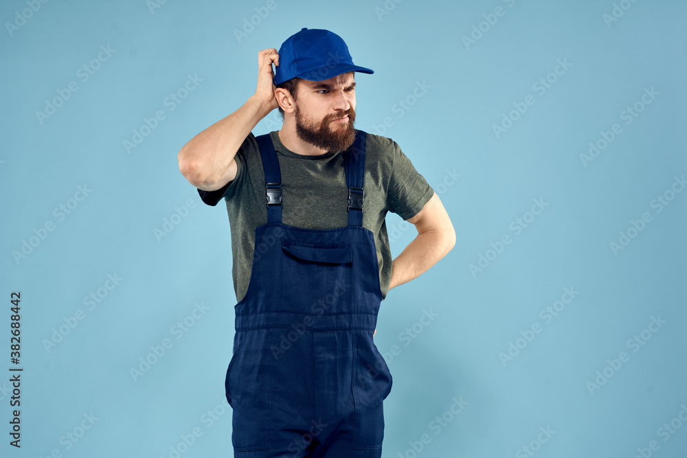 Man in working uniform emotions in life delivery service work