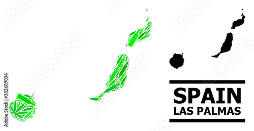 Addiction mosaic and usual map of Las Palmas Province. Vector map of Las Palmas Province is organized from randomized vaccine symbols, hemp and drink bottles.