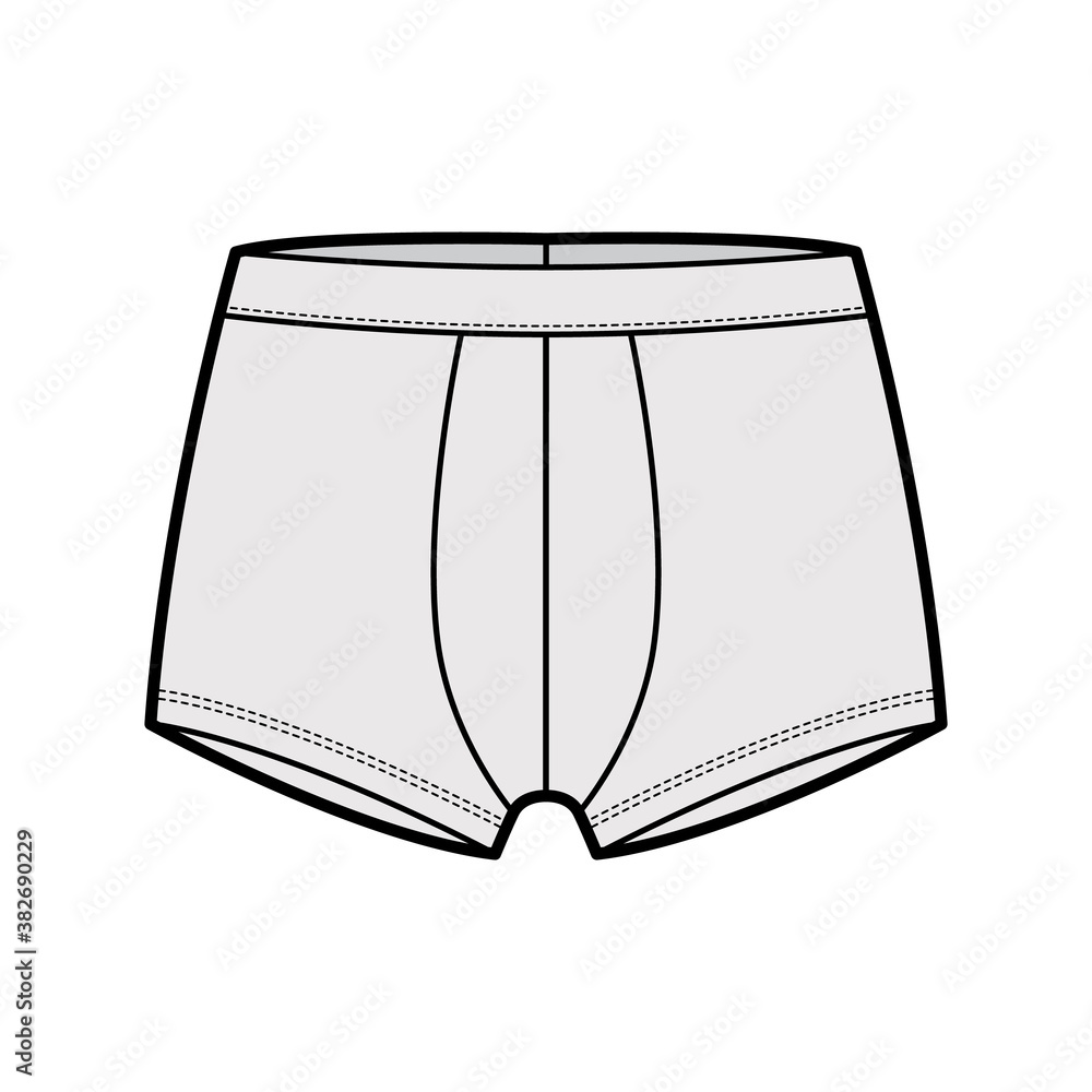 Trunks underwear technical fashion illustration with elastic waistband