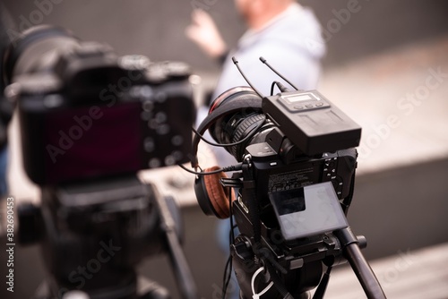 video camera on a tripod