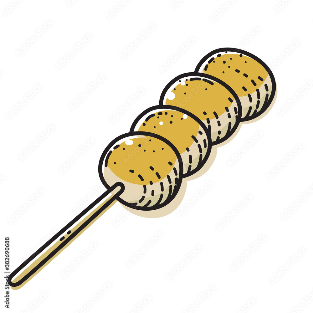 Mitarashi dango isolated on white background. Vector illustration of japanese dessert. Mitarashi dango isolated on white background. Vector illustration of japanese dessert.