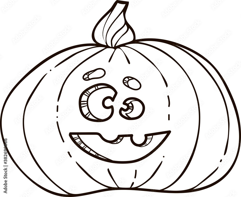 Cheerful pumpkin isolated on white background. Jack-o-lantern. Halloween illustration. Black and white vector illustration for coloring book. Cheerful pumpkin isolated on white background. Jack-o-lantern. Halloween illustration. Black and white vector illustration for coloring book.
