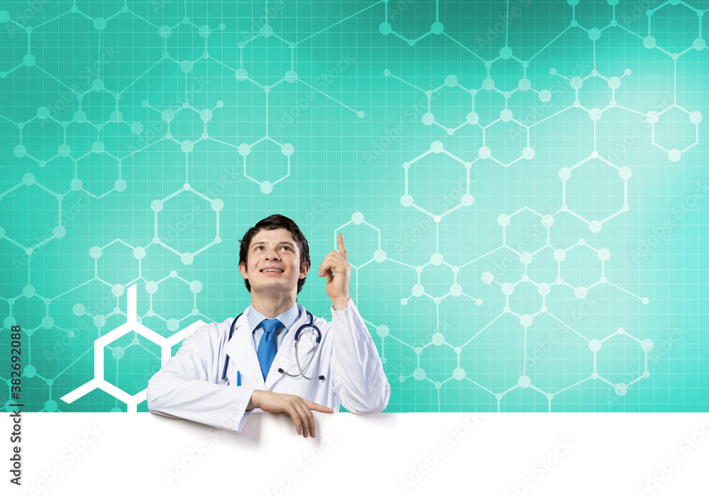 Doctor with banner Doctor with banner