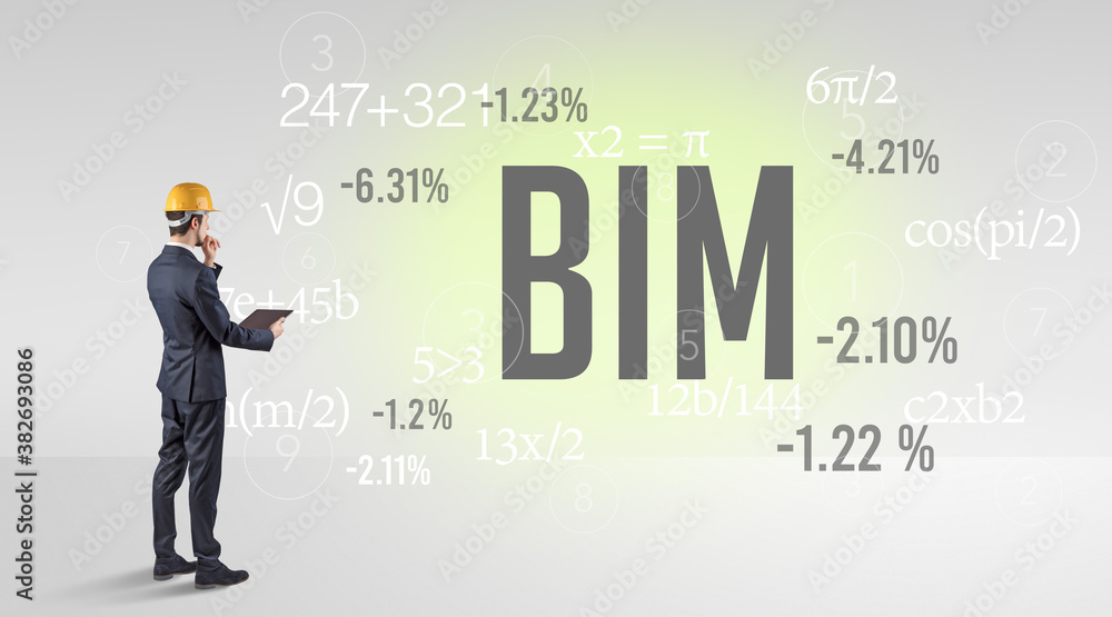 Technology Engineer in hard hat with BIM abbreviation Technology Engineer in hard hat with BIM abbreviation
