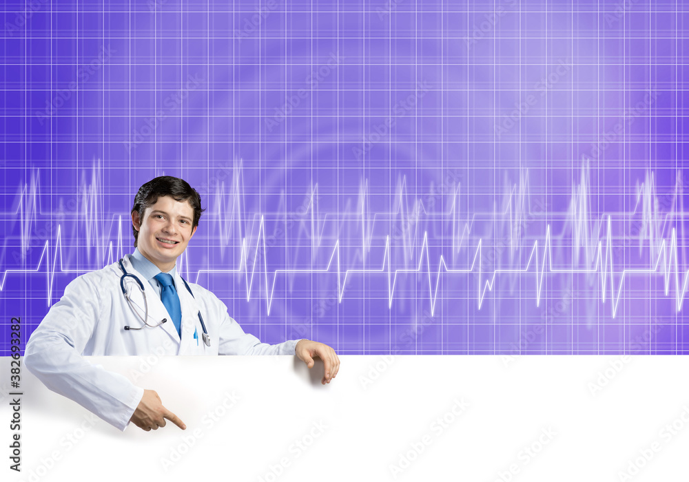 Doctor with banner Doctor with banner