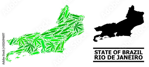 Drugs mosaic and usual map of Rio de Janeiro State. Vector map of Rio de Janeiro State is created from scattered vaccine doses, ganja and drink bottles.