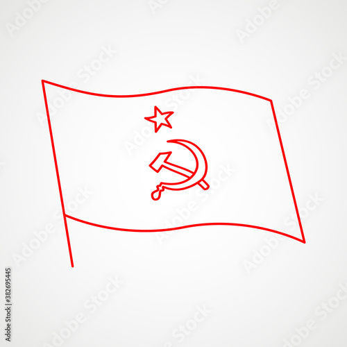 Linear icon of the communist flag with soviet emblem. Hammer and sickle with a star. Red Soviet emblem. Minimalist coat of arms of the USSR. Vector