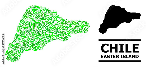 Addiction mosaic and solid map of Easter Island. Vector map of Easter Island is constructed from random inoculation icons, hemp and wine bottles.