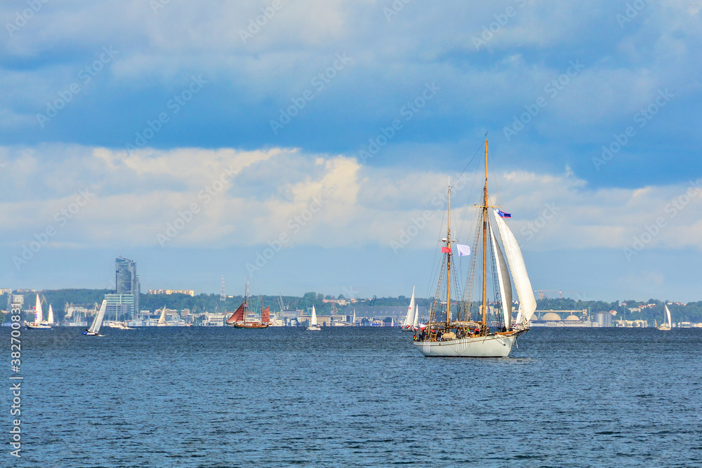 Sailing ships in the Bay of Gdansk, the Baltic Sea. A beautiful landscape Sailing ships in the Bay of Gdansk, the Baltic Sea. A beautiful landscape