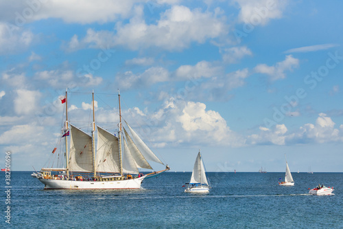 Sailing ships in the Bay of Gdansk, the Baltic Sea. A beautiful landscape