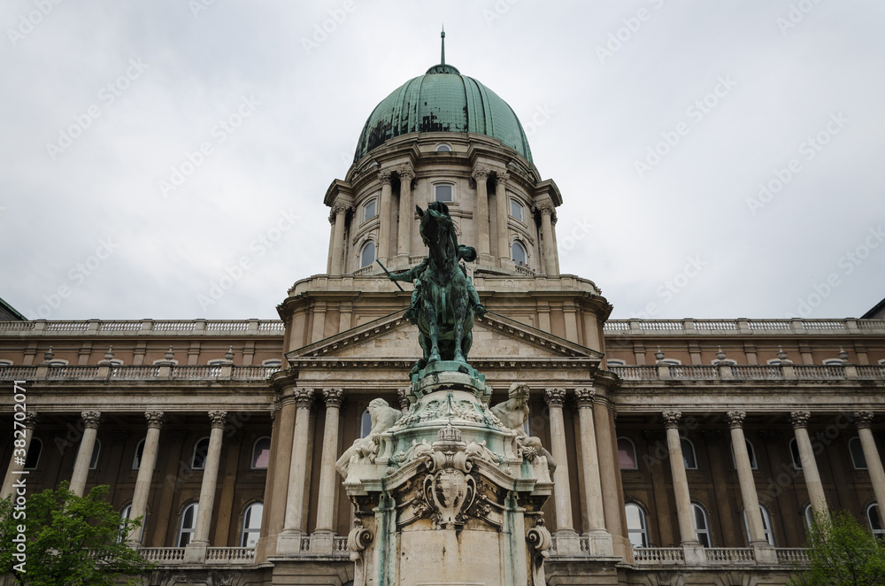 Statue of Prince Eugene of Savoy in front of the facade of Buda Castle, Budapest, Hungary