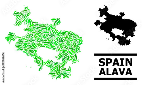 Drugs mosaic and usual map of Alava Province. Vector map of Alava Province is done of randomized vaccine doses, hemp and alcoholic bottles.