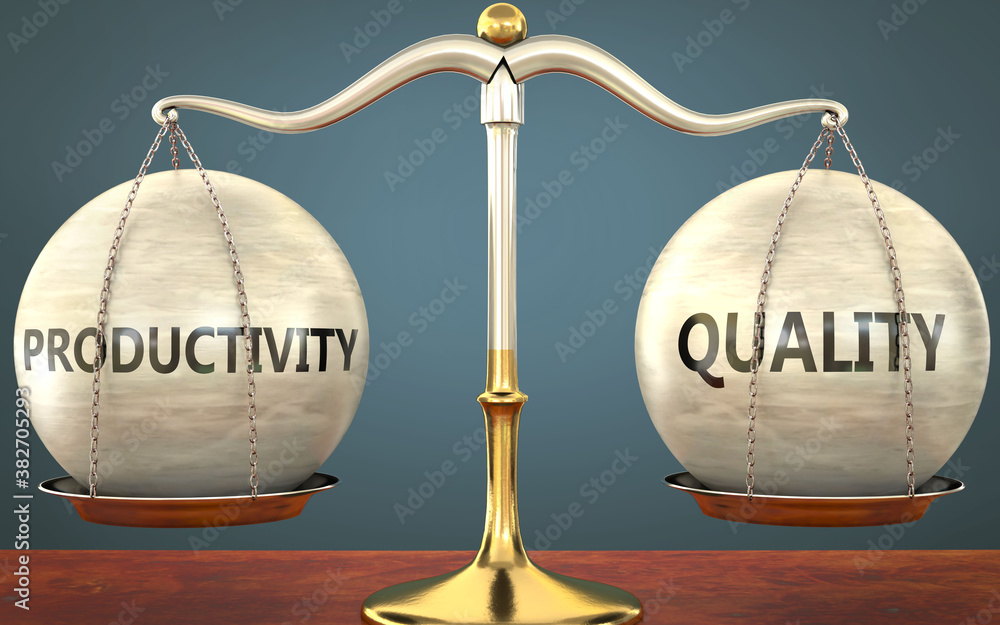 productivity and quality staying in balance - pictured as a metal scale ...