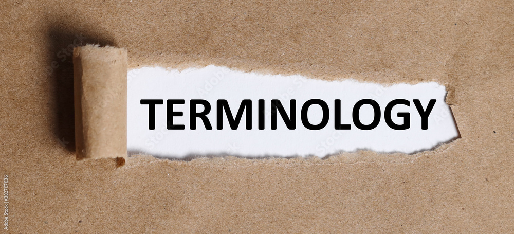 Εκτύπωση καμβά terminology. text on white paper on torn paper