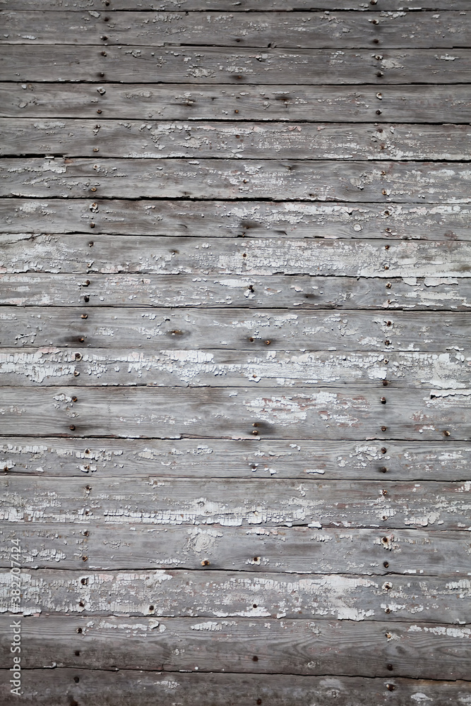 The texture of the old plank wall with the remains of white paint The texture of the old plank wall with the remains of white paint