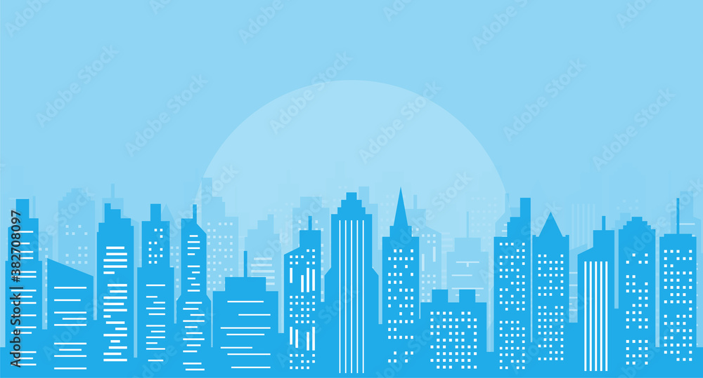 Blue Cityscape Illustration Background with Skyscrapers