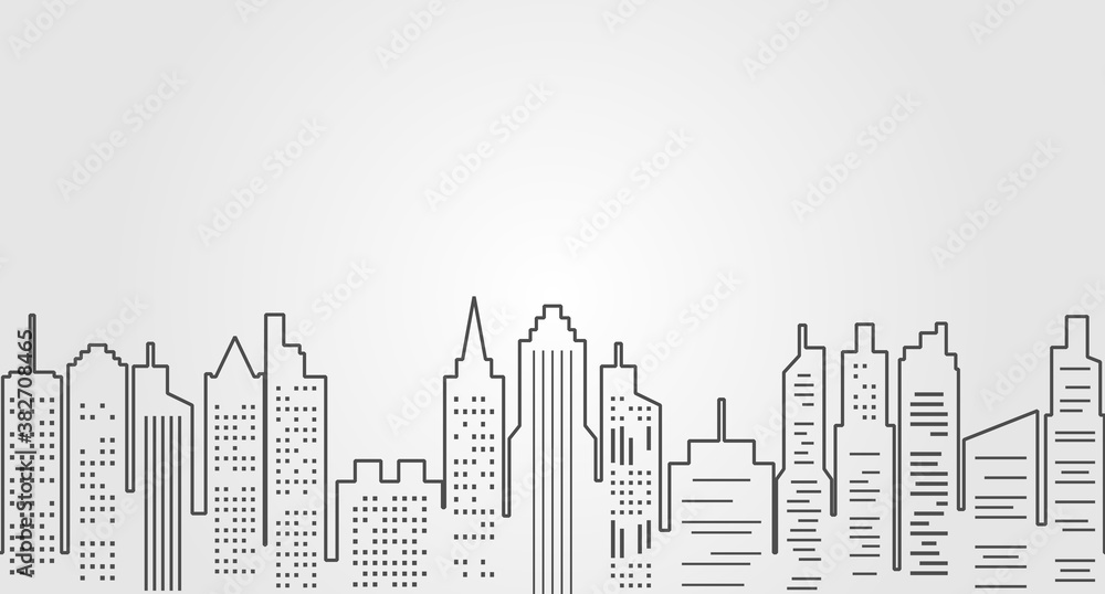 Gray Outline Cityscape Illustration with Skyscrapers Background