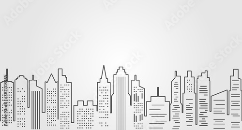 Gray Outline Cityscape Illustration with Skyscrapers Background