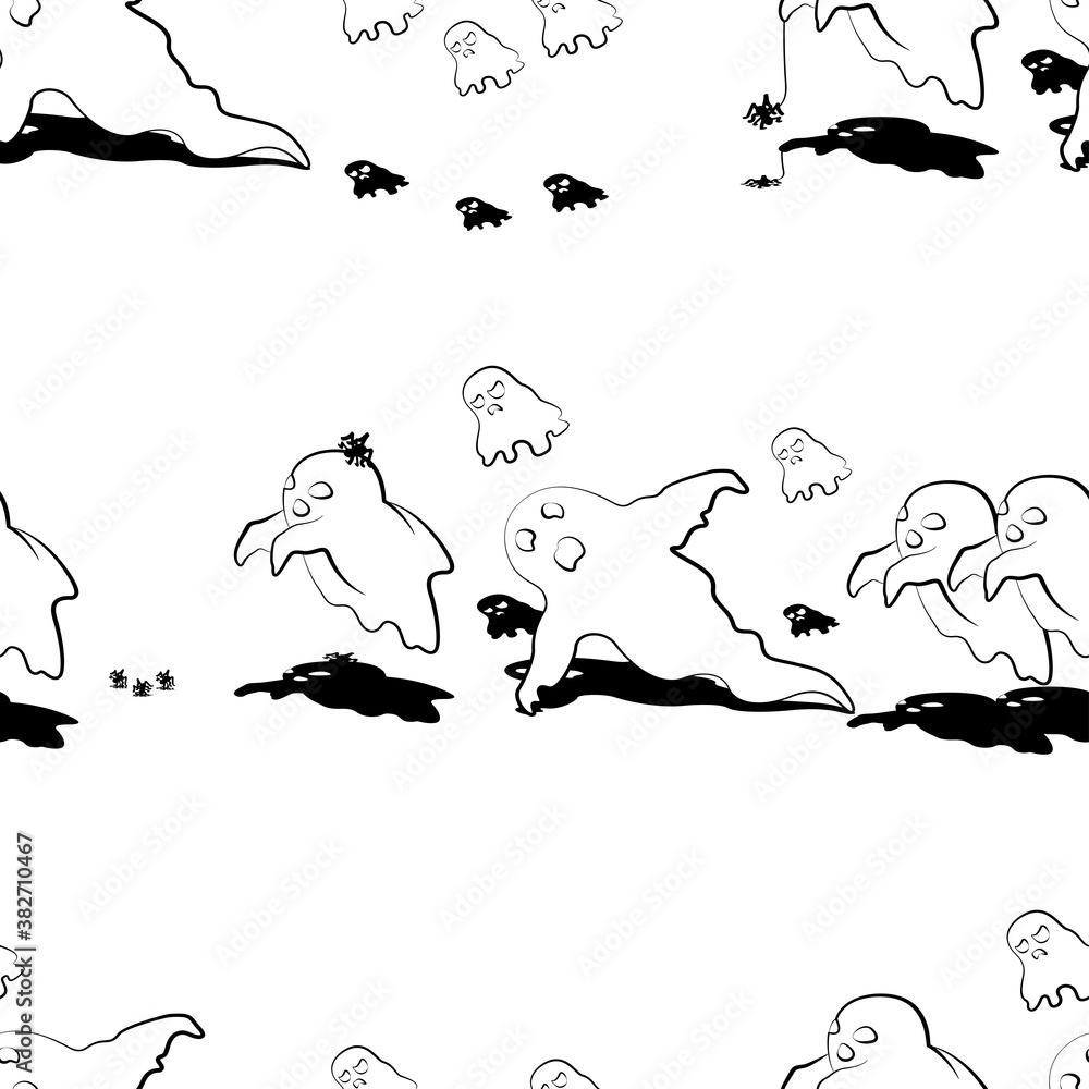 Obraz premium Halloween (ghost) seamless repeat pattern in black and white