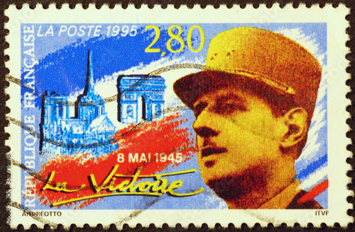 General Charles de Gaulle on old french stamp photo