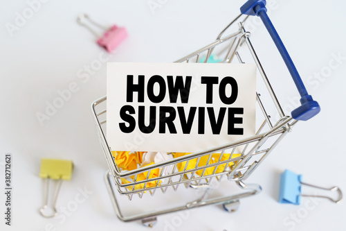 In the shopping cart, the text is written on the card - HOW TO SURVIVE. photo
