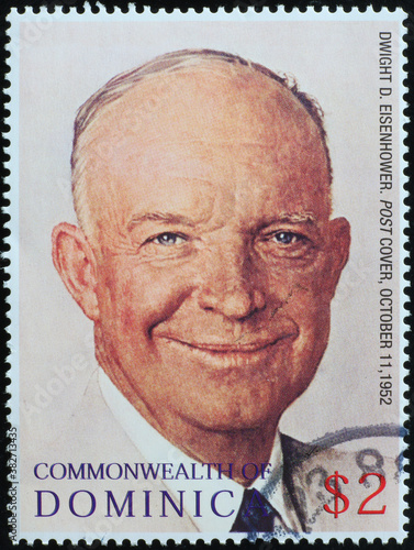 Portrait of President Eisenhower by Norman Rockwell on stamp photo