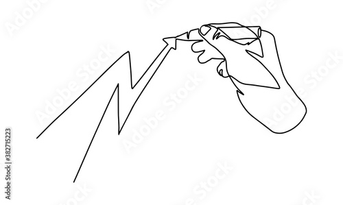 Hand drawing business concept sketch of economical growth presentation diagram white board. Growing chart image with arrow up