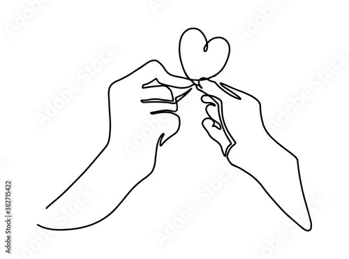 Continuous line art or One Line Drawing of hand symbols love. linear style and Hand drawn vector illustrations, outline. Hands in shape of love heart.Continuous line drawing