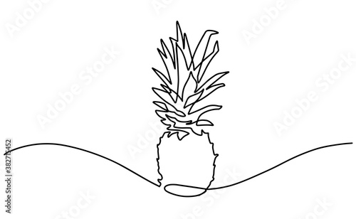 Hand drawn pineapple. Line contour drawing icon. One continuous drawn line of pineapple drawn from the hand a picture of the silhouette. Line art. tropical fruit pineapple. Ananas vector drawing