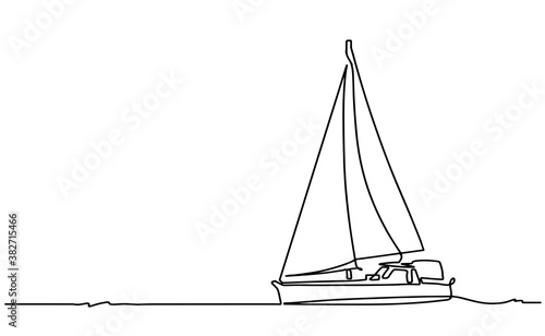 Continuous one line drawing of sailboat. Business icon. Vector illustration. line drawing of yacht. Abstract sailing vessel silhouette. Template for your design works. Vector illustration