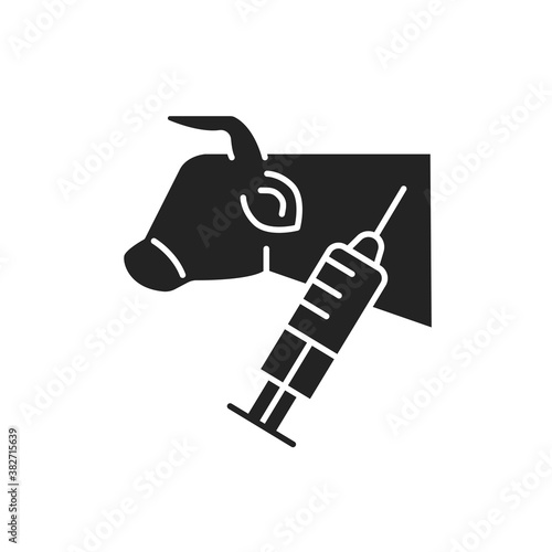 Stem cell biopsy black glyph icon. Involving extraction of sample cells or tissues of cow. Pictogram for web page, mobile app, promo. UI UX GUI design element.