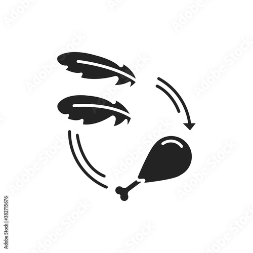 Making meat from dna feathers black glyph icon. The process of creating meat from dna feathers. Biotechnology and bioengineering. Pictogram for web page, mobile app, promo.