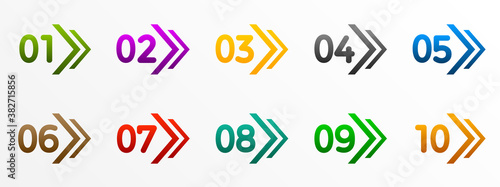 Modern colorful numbers button set with arrow multicolored – stock vector