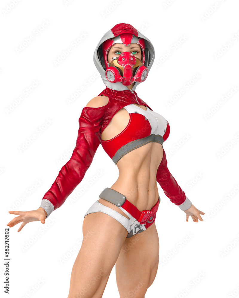 muscular woman in a cyberpunk suit is looking to the future muscular woman in a cyberpunk suit is looking to the future