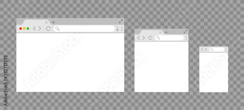 Simple browser window in a flat style, design a simple blank web page, search in internet, template browser window on computer, tablet and mobile phone – for stock