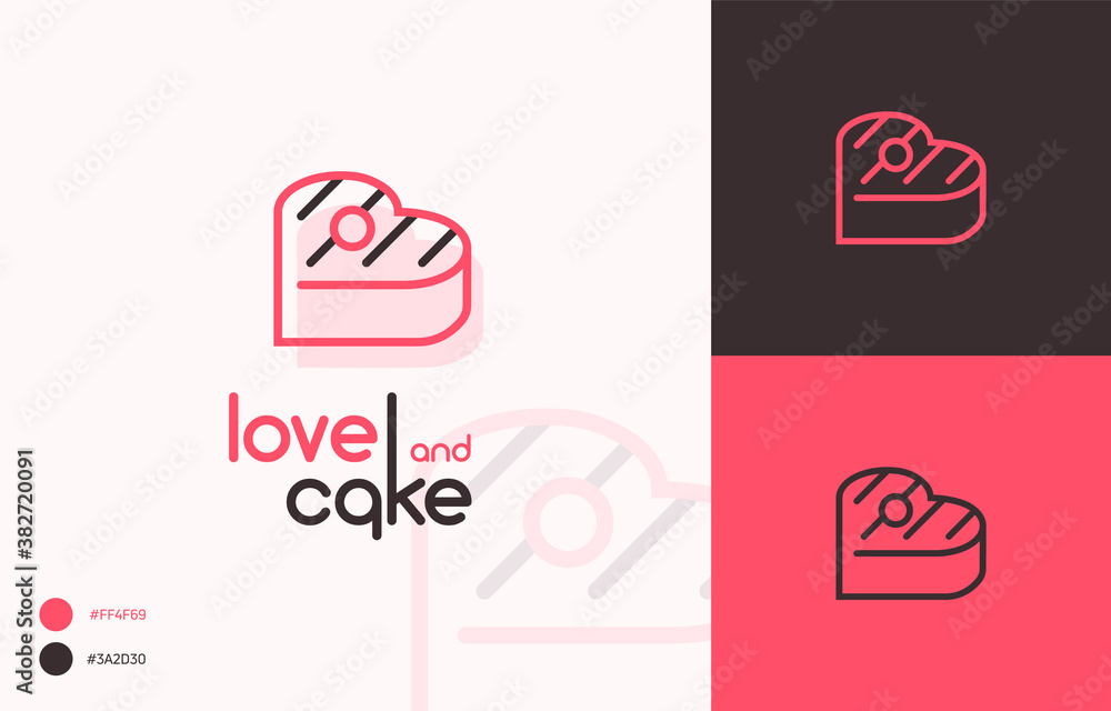 Creative line vector logo love and cake for sweets, cake shop, boutique, company, bakery, cafe Creative line vector logo love and cake for sweets, cake shop, boutique, company, bakery, cafe