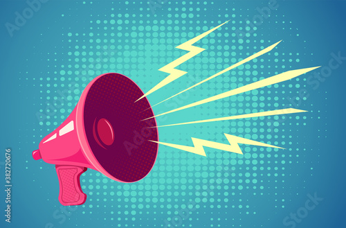 Retro megaphone on yellow background