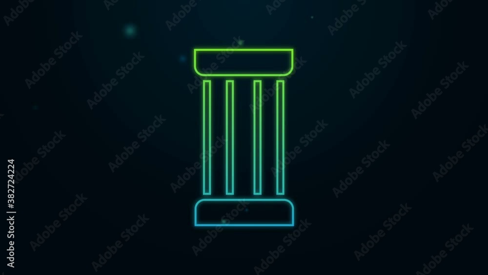 Glowing neon line Ancient column icon isolated on black background. 4K Video motion graphic animation Glowing neon line Ancient column icon isolated on black background. 4K Video motion graphic animation