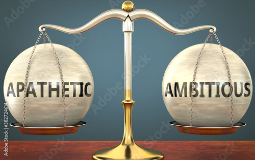 Photos apathetic and ambitious staying in balance - pictured as a metal scale with weig