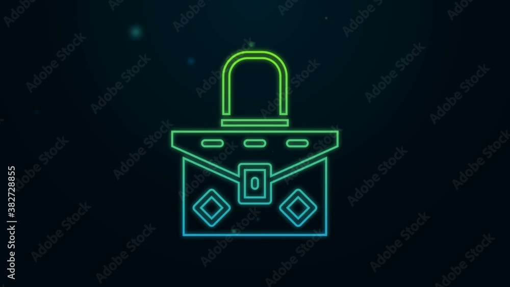 Glowing neon line Handbag icon isolated on black background. Female handbag sign. Glamour casual baggage symbol. 4K Video motion graphic animation Glowing neon line Handbag icon isolated on black background. Female handbag sign. Glamour casual baggage symbol. 4K Video motion graphic animation