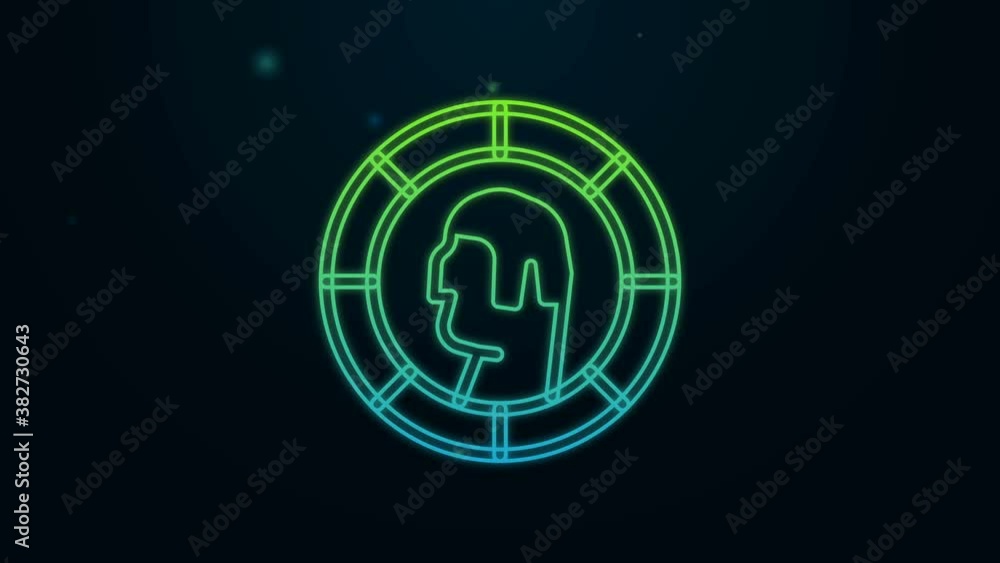 Glowing neon line Ancient Greek coin icon isolated on black background. 4K Video motion graphic animation Glowing neon line Ancient Greek coin icon isolated on black background. 4K Video motion graphic animation