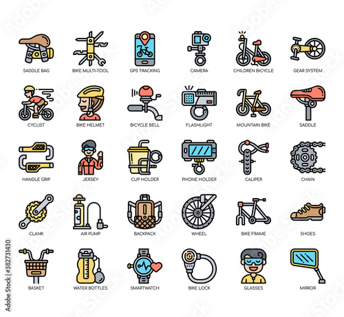 Set of bicycle thin line and pixel perfect icons for any web and app project.