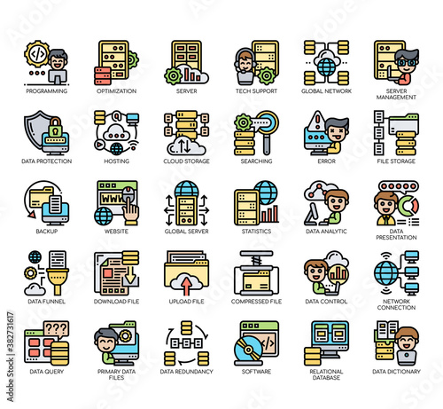 Set of database management thin line and pixel perfect icons for any web and app project.