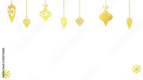 An illustration 3D of a background of Christmas with golden balls on a white background