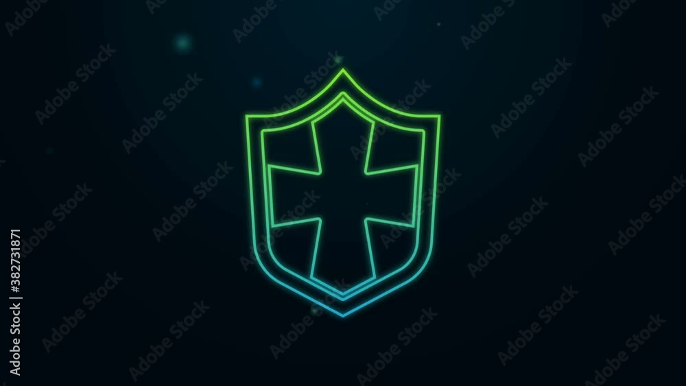 Glowing neon line Shield icon isolated on black background. Guard sign. Security, safety, protection, privacy concept. 4K Video motion graphic animation Glowing neon line Shield icon isolated on black background. Guard sign. Security, safety, protection, privacy concept. 4K Video motion graphic animation