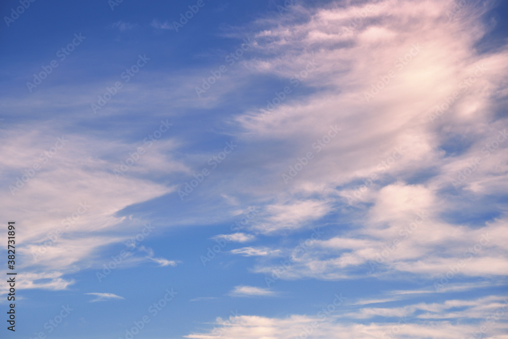 上空に広がる流れる雲と夕空 上空に広がる流れる雲と夕空