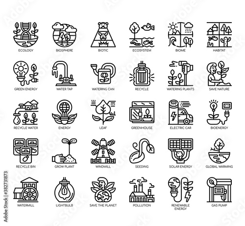 Set of ecology thin line and pixel perfect icons for any web and app project.