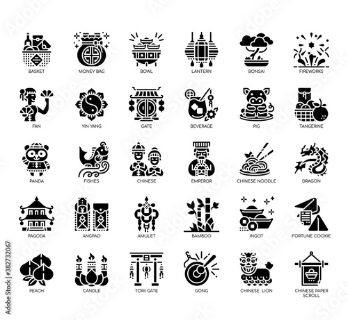 Set of chinese new year thin line and pixel perfect icons for any web and app project.